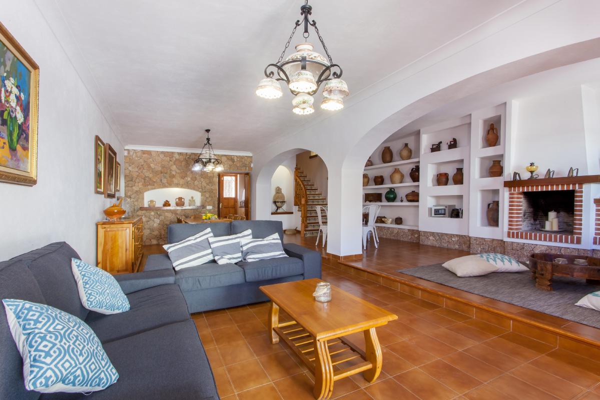 Interior living room with fireplace large and bright
